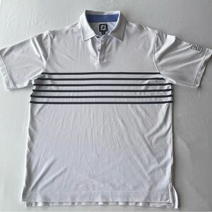 FootJoy Men’s Golf Polo Shirt Medium White Navy Moisture Wicking Performance
